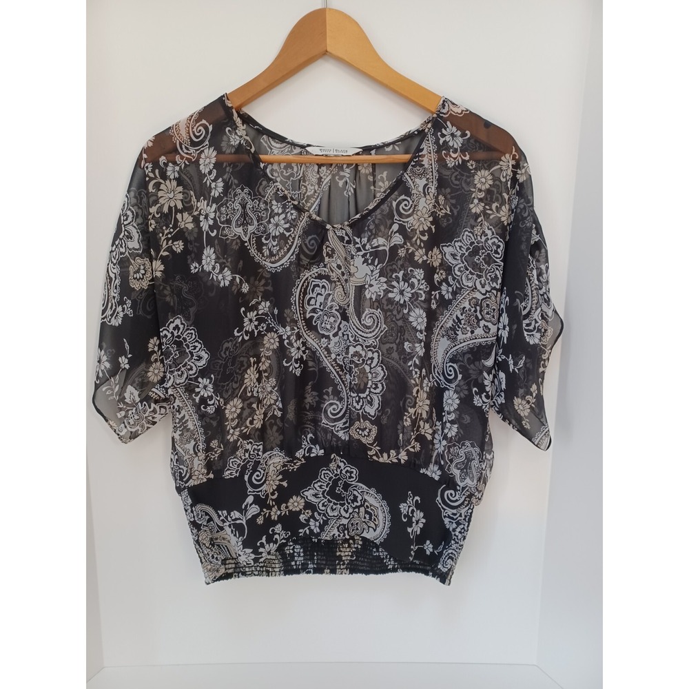 WHBM White House Black Market‎ Sheer Paisley Top Smocked Waist L